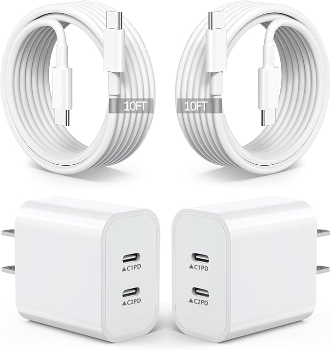 2Pack iPhone 17 16 Charger, Dual Port Fast Wall Charger Block by BikeAnything