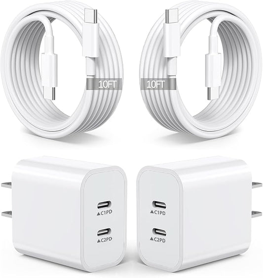 2Pack iPhone 17 16 Charger, Dual Port Fast Wall Charger Block by BikeAnything