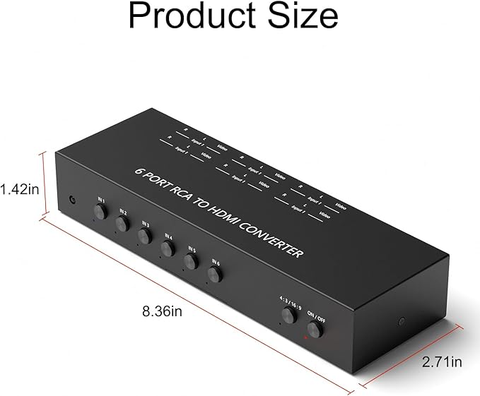 RuiPuo 6Port AV to HDMI Converter RCA/Composite/CVBS Adapter Support 16:9/4:3 - Image 5