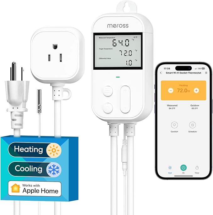 meross Smart Temperature Controller 15A 1800W, Smart Wi-Fi Thermostat by meross