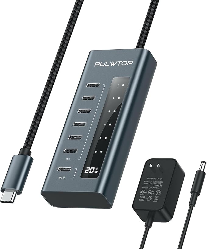 USB C Hub for Laptop, PULWTOP 7 in 1 10Gbps USB Adapter Support Data & Charging by PULWTOP