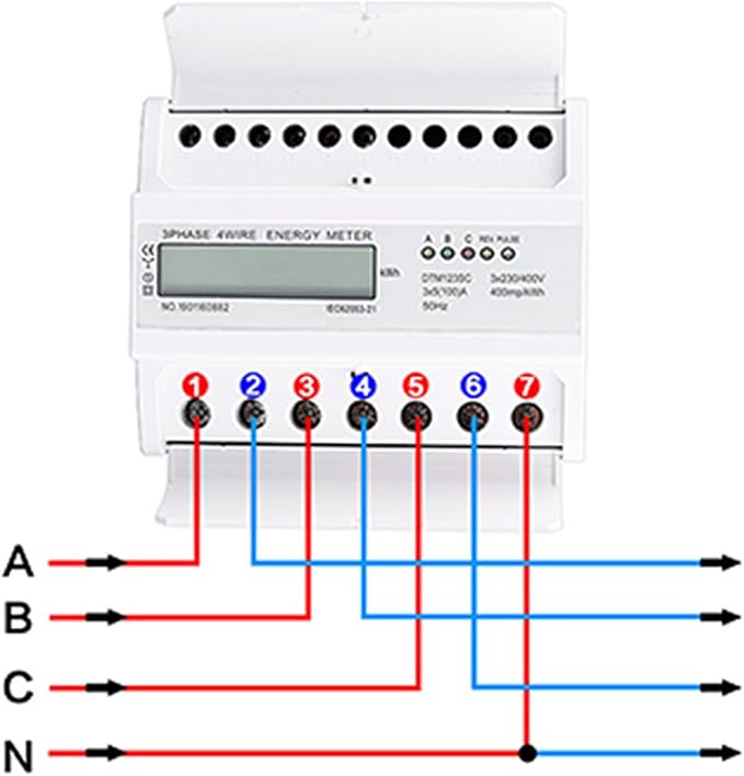 Wisecoco Energy Meter, Digital 3 Phase Energy Meter, LCD Display White ABS - Image 3