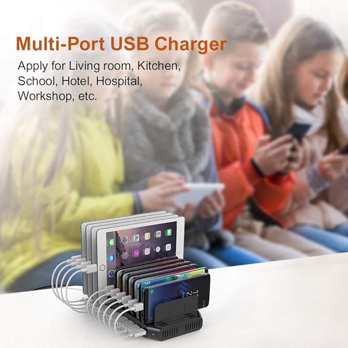 Alxum 60W 10 Port USB Charging Station Multiple Charger Station, USB Organizer - Image 5
