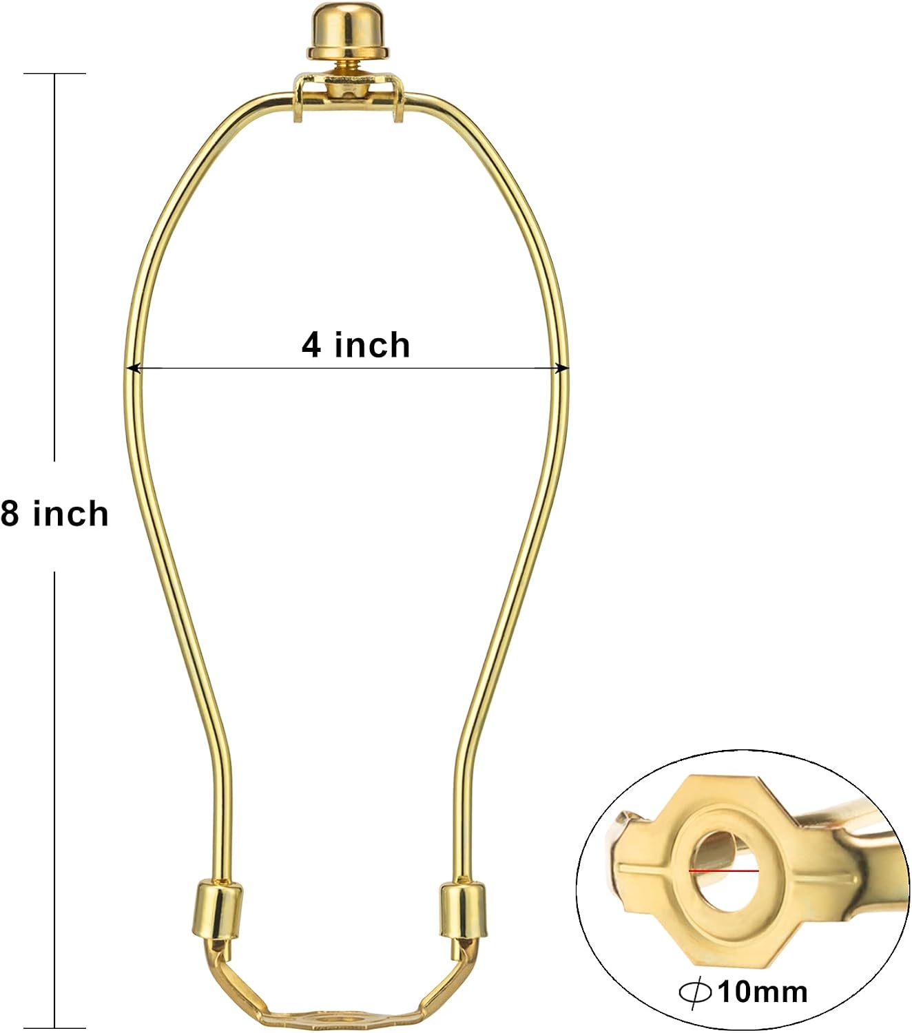 Brass 8 Inch Lamp Harp - 2 Set, Detachable Shade Holder for Table & Floor Lamps, Heavy Duty Bracket with Standard Saddle & Finial