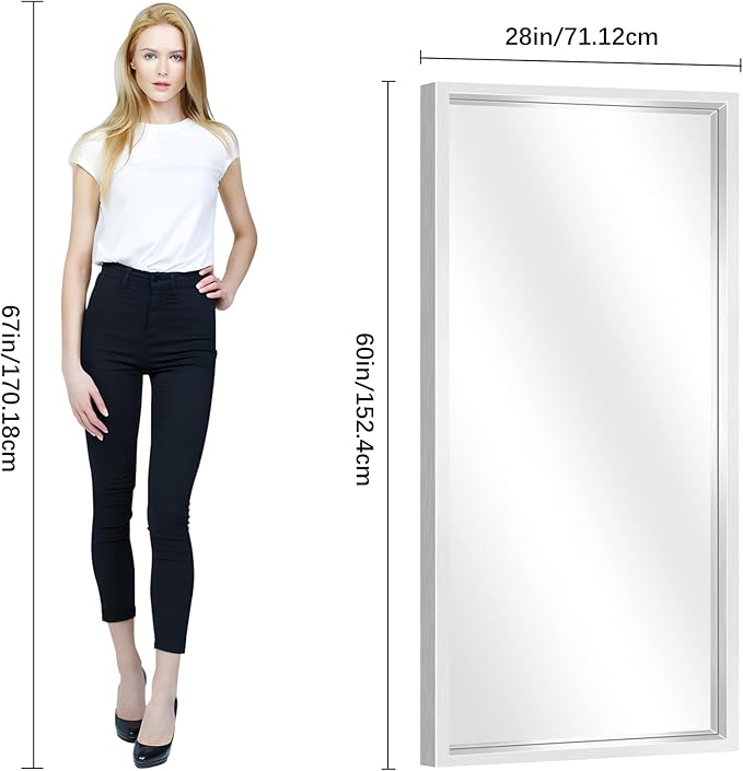 Silver Bathroom Mirror, 28x60 Inch Brushed Silver Rectangle Mirror - Image 8