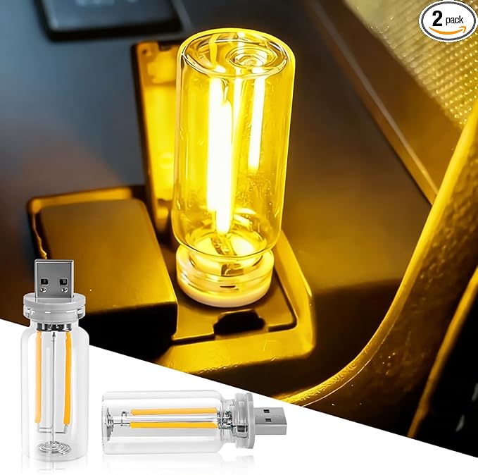 2PCS USB Lights, Retro Automotive Atmosphere Decor Lamp, Car Interior Touch by HMCYCI