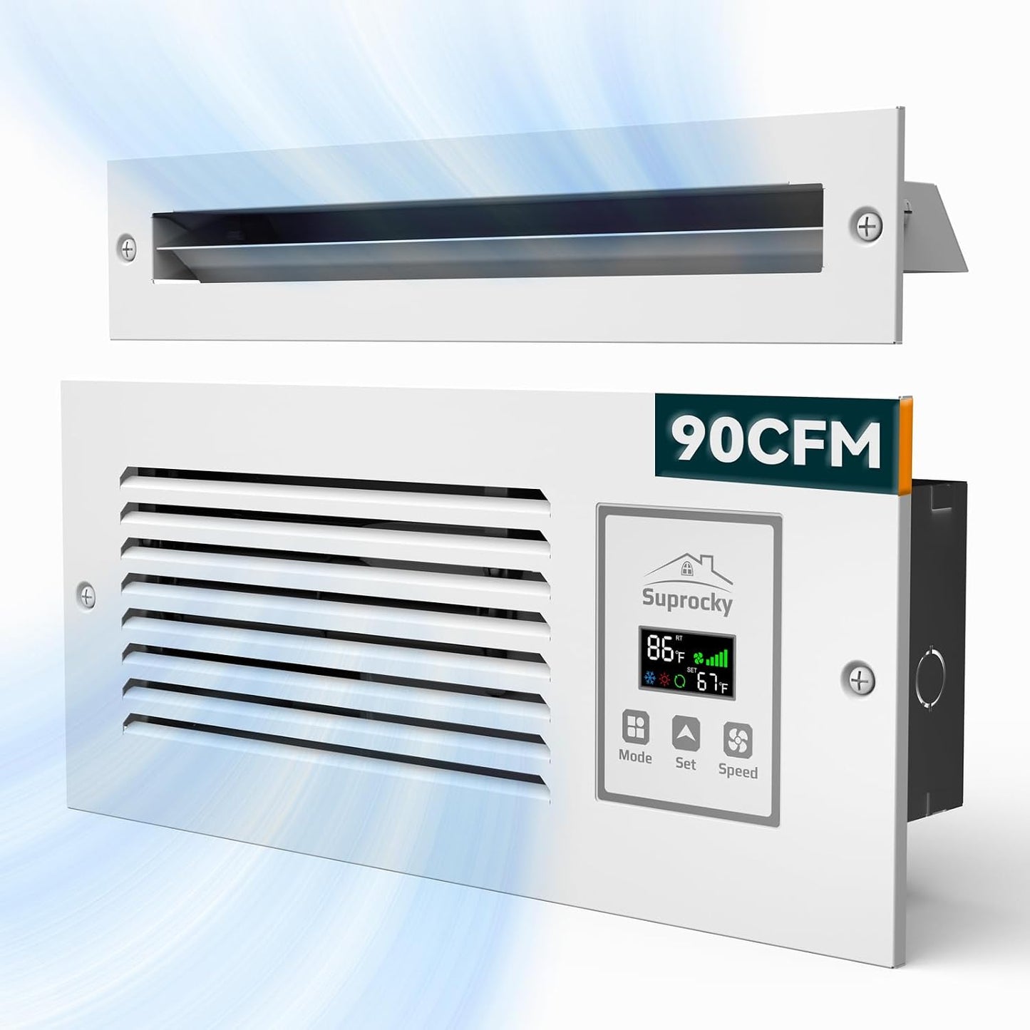 Room to Room Air Transfer Fan, 5-Speeds, 90 CFM, Hardwired, RTR75 | Intelligent Through-Wall Fan with Built-In Temperature Sensor for Room-to-Room Ventilation and Energy-Efficient Operation