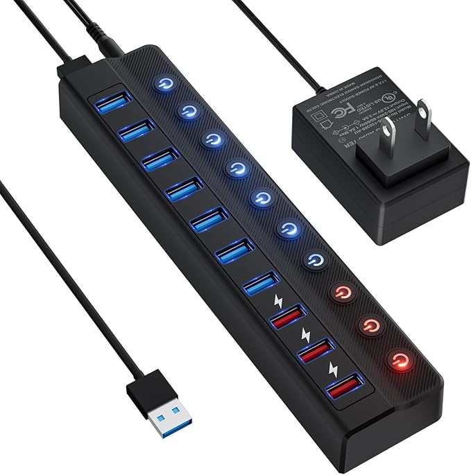 ONFINIO Powered USB Hub, 10-Port USB Splitter Hub by Onfinio