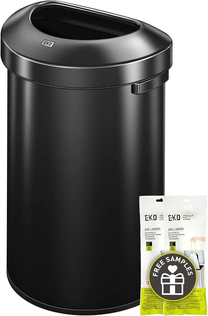 EKO Urban 16 Gallon Semi-Round Open Top Waste Bin, Stainless Steel Half Round by EKO