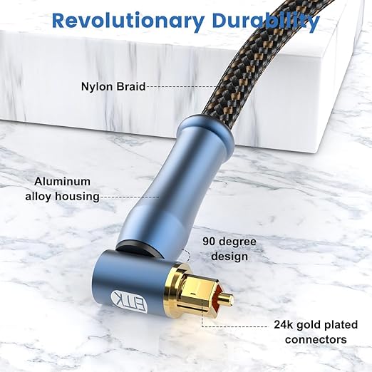 EMK 90 Degree Toslink Optical Cable 24K-Gold Connector 360 Degree Free-Rotating - Image 4