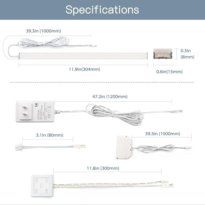 V4light 12'' Aluminum Under Cabinet LED Lights, Plug-in & Wired Touch Dimmer - Image 8