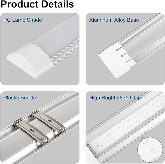 colmeguna 1 Packs 4FT LED Batten Light, Ultra-Thin Ceiling Surface Mounted Light - Image 4