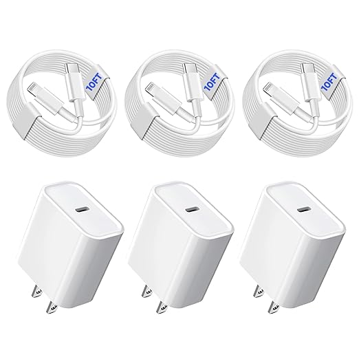 3Pack iPhone Fast Charger, 10FT iPhone Charger Fast Charging USB C to Lightning by TrimDish