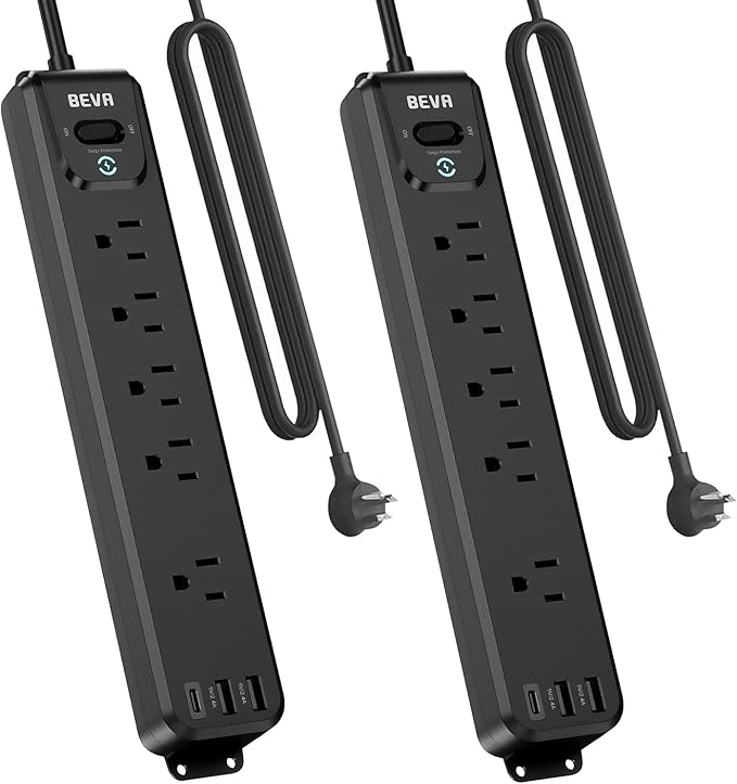 2 Pack Surge Protector Power Strip, 10FT Long Extension Cord by BEVA