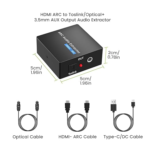 192KHz ARC Audio Extractor, HDMI ARC to Toslink/Optical+3.5mm AUX Output - Image 7