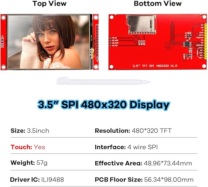 Hosyond 3.5 Inches TFT LCD Touch Screen Shield Display Module 480x320 SPI - Image 2