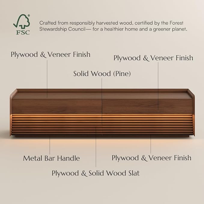 POVISON Fully-Assembled Mid Century Matte Sintered Stone TV Stand, 78.74" Wood - Image 5