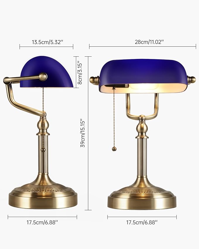 Newrays Blue Glass Bankers Desk Lamp - Image 4