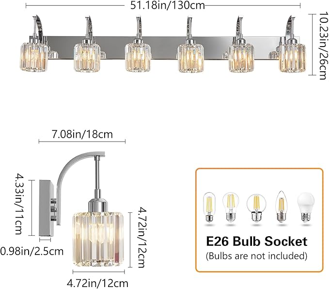 FDPBY 6-Light Crystal Vanity Light, Chrome Modern Wall Sconce - Image 4