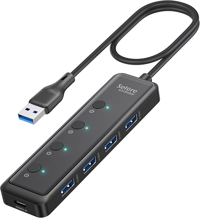 Selore USB 3.0 Hub, Selore 4-Port USB Hub Ultra-Slim Data USBA Splitter USBA by SeloreS-Global