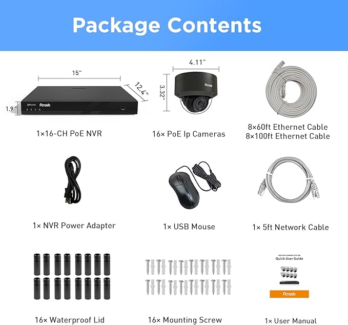 PANOOB 16 Channel Security Camera System 4K PoE, 16x 8MP IK10 Vandal Proof Dome - Image 8