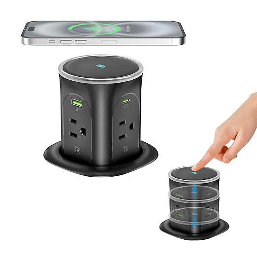 Motorized Pop Up Outlet, 2 PD 45W USB C Charging Station, 3.15 in Hole Desktop by HEZI