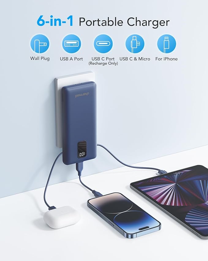 charmast Portable Charger with Built-in Cables and Plug, 10000mAh USB C Power - Image 2