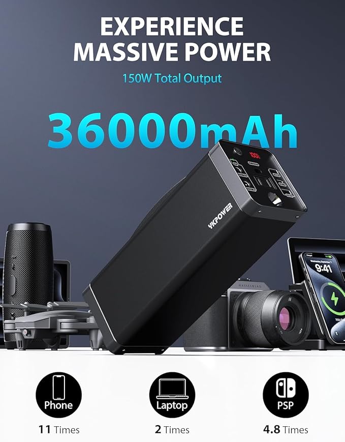 YKPOWER Portable Power Station 150W, 133.2 Wh/36000mAh Fast Charging, Portable - Image 2