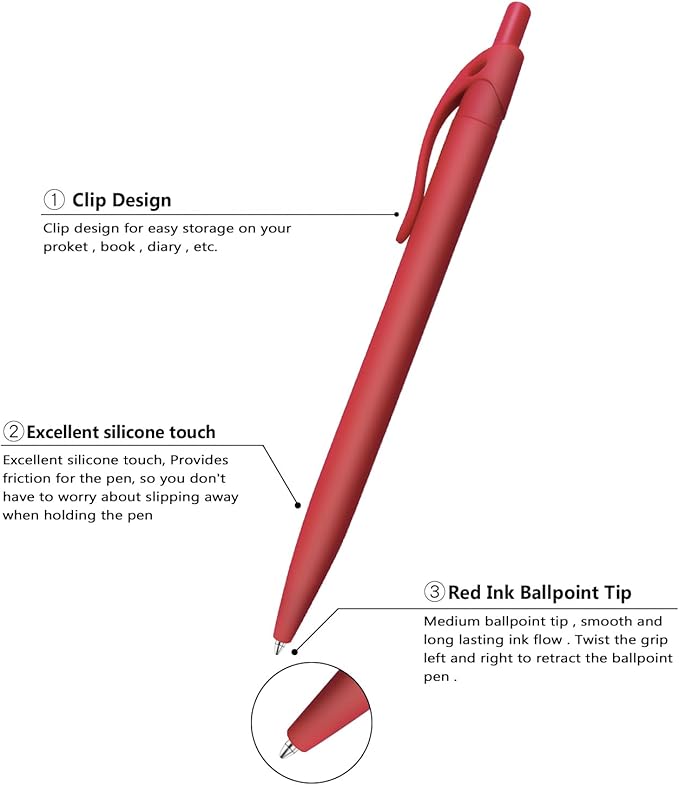 Aozora Pens Bulk 30 Pack Red Click Pens No Bleed Wholesale Retractable - Image 2