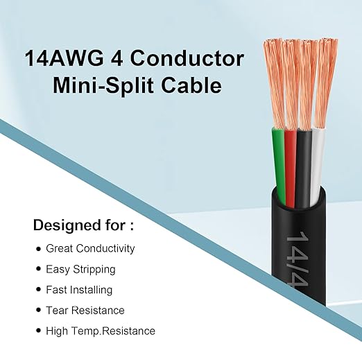 MOOKEERF 14/4 AWG Mini-Split Cable - 30FT 14 AWG 4 Conductor Control Cable 300V - Image 4
