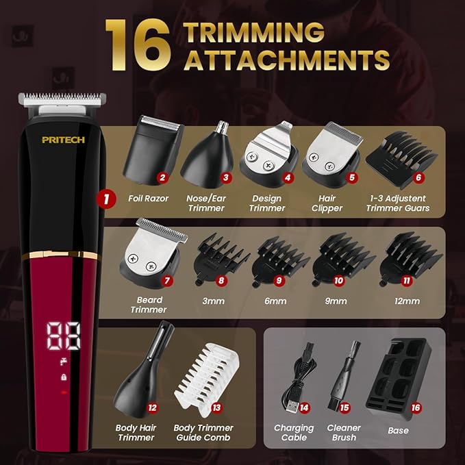 PRITECH Beard Trimmer for Men, 6 in 1 Hair Clippers Kit, Precision Cordless - Image 5