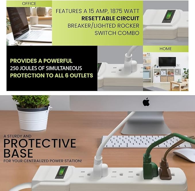 GoGreen Power Inc. 6 Outlet Surge Protector, 6FT Cord, 2 Pack - Image 7