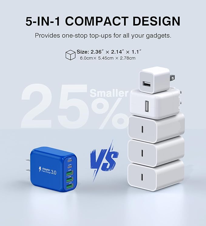 60W USB C Wall Charger Block, 5-Port C Charger Fast Charging Block PD Power - Image 4