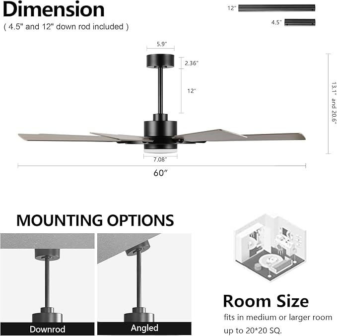 ELEHINSER 60 Inch Ceiling Fan - Image 5