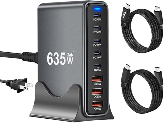 SquareWiz 635W GaN Super Fast Charging Station, 8 Port USB C Charger Block by Unknown