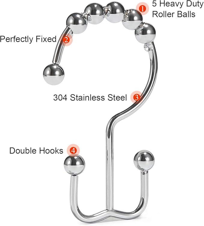 Shower Curtain Hooks, Goowin Shower Curtain Rings, Stainless Steel Shower - Image 4