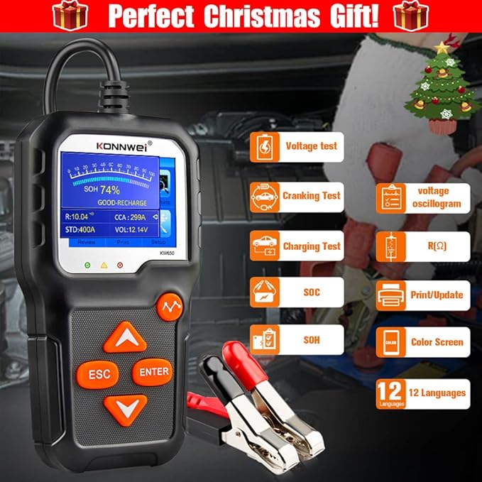 KONNWEI KW650 6V 12V Car Battery Tester, 100-2000 CCA Battery Load Tester - Image 2