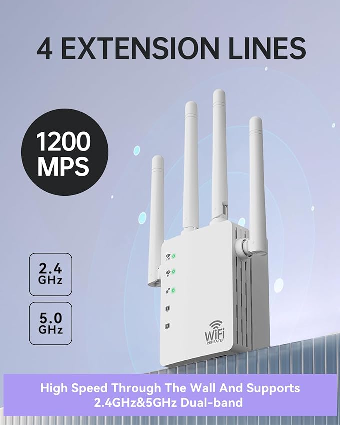 WiFi Extender Signal Booster, 1200Mbps Dual Band 2.4G&5.0G Signal WiFi Booster - Image 2