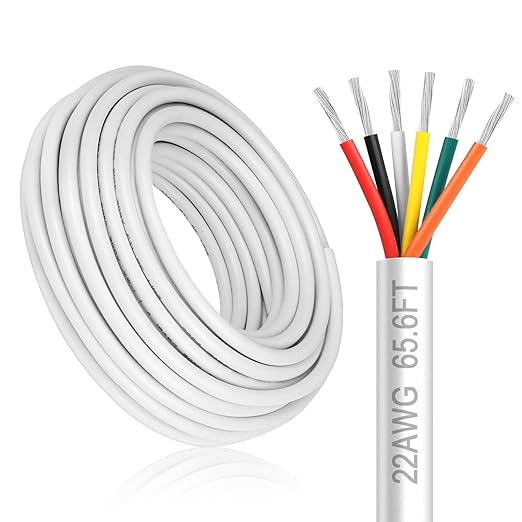 22 Gauge 6 Conductor Electrical Wire, 65.6FT White Stranded Low Voltage 22/6 by DEKIEVALE