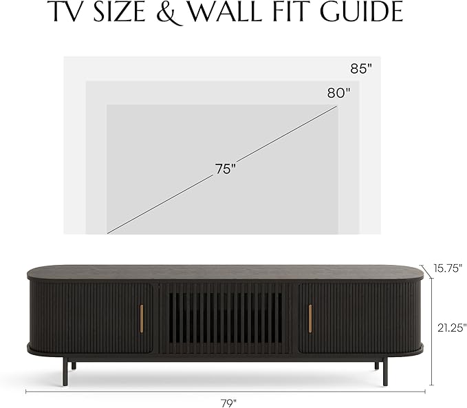 POVISON Fully-Assembled Mid Century Modern TV Stand, Sliding Tambour Door - Image 4