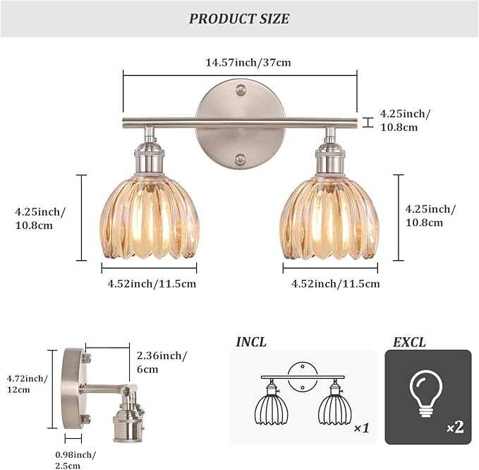 Shenmoyl Bathroom Light Fixtures, 2-Light Vanity Wall Light Over Mirror - Image 5