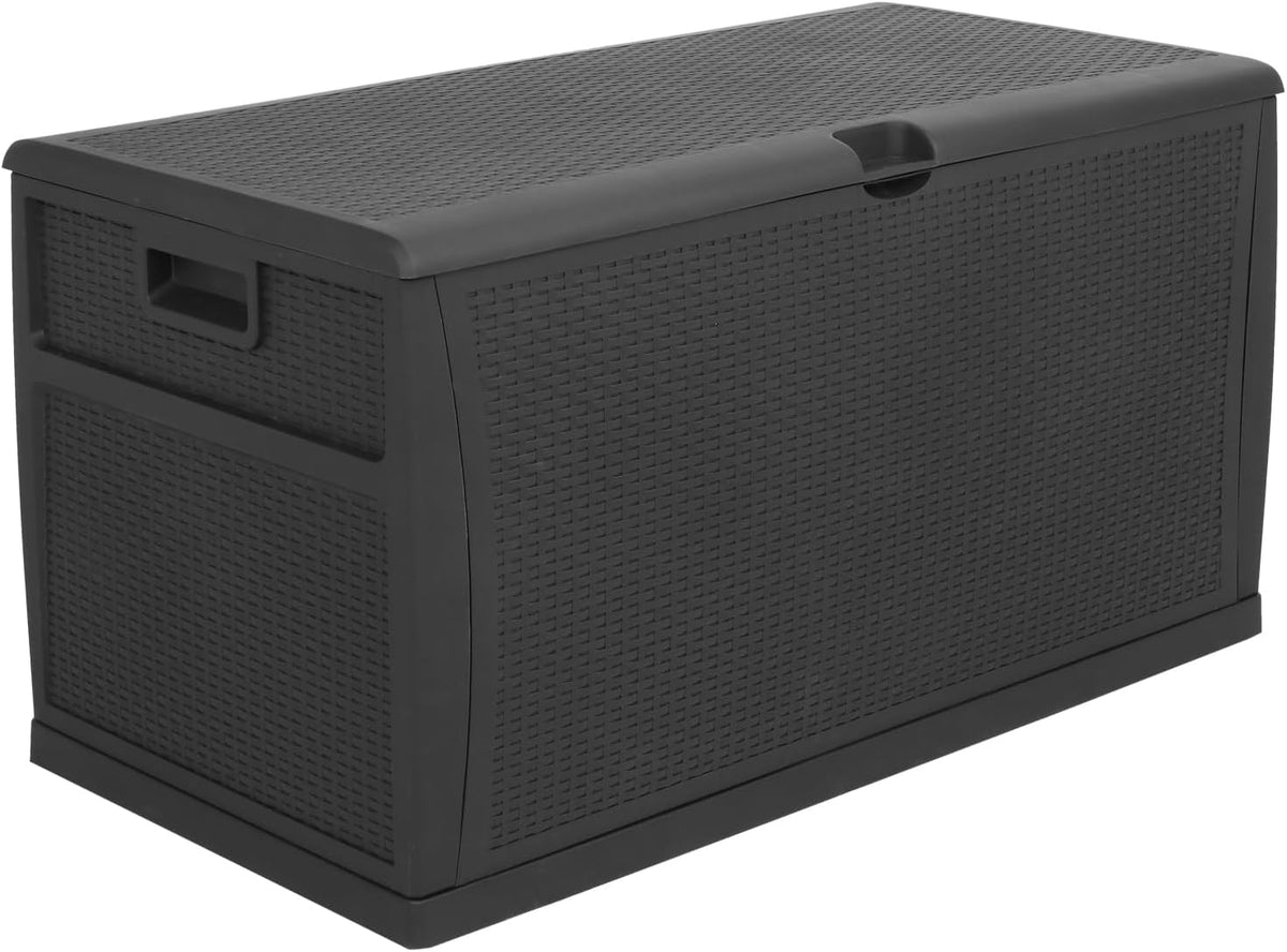 vingli upgraded 120 gallon outdoor storage box, lockable showing dimensions