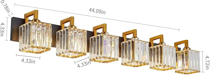 FDPBY Modern Bathroom Vanity Light 6-Lights Black Gold Crystal Wall Lamp - Image 4