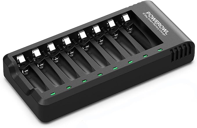 POWEROWL 8 Bay AA AAA Battery Charger, USB High-Speed Charging, Independent Slot by POWEROWL