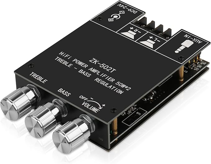 ZK-502T Power Amp Bluetooth 5.0 Audio Amplifiers Board 2.0 Channel 50W+50W AUX by ARRAROWN