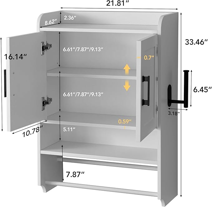 Bathroom Wall Cabinet with Door, Over The Toilet Wood Hanging Medicine Cabinets - Image 2