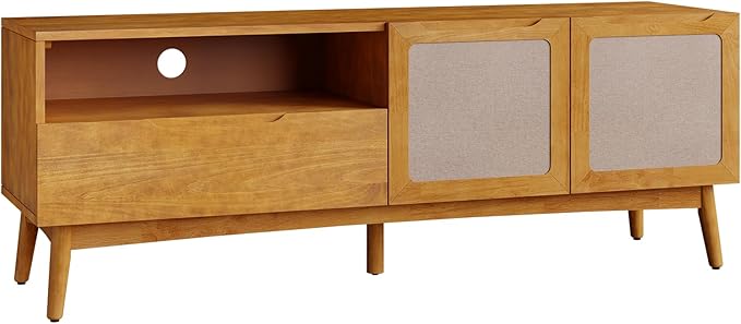 Calista TV Stand 1 Drawer 2 Door – Teak Brown Finish Media Console - Image 3