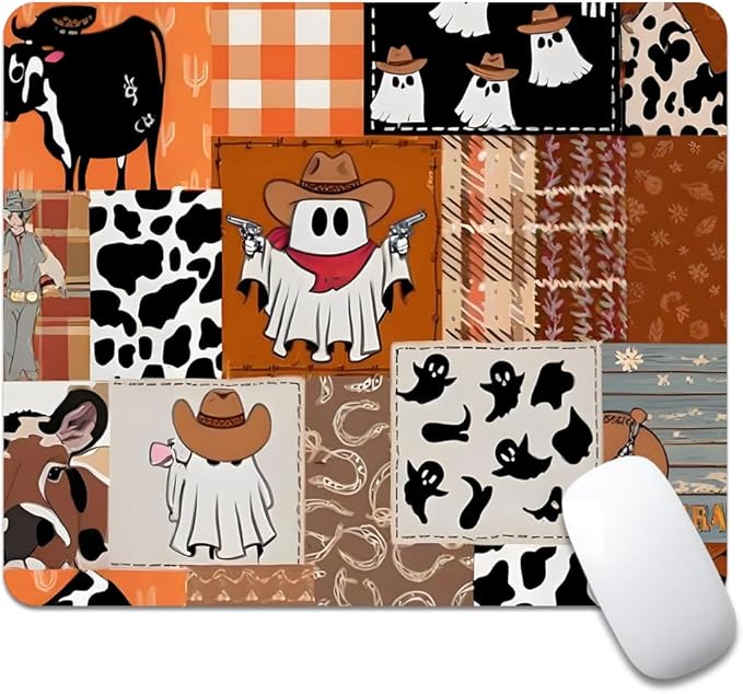 Ghost Cowboy Patchwork Halloween Square Mouse pad, Waterproof, Anti Slip Rubber by Goodsprout