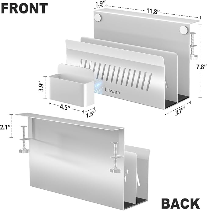 Litwaro Desk Side Storage Organizer, 2 Tier Under Desk Laptop Holder No Drill - Image 2