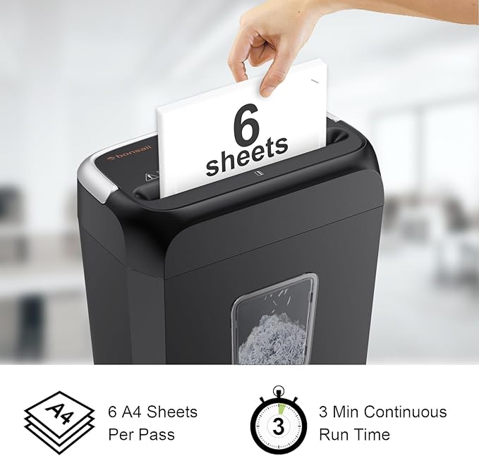 Bonsaii Paper Shredder, 3.4 Gals Wastebasket, 5-6 Sheet Crosscut Shredder - Image 2